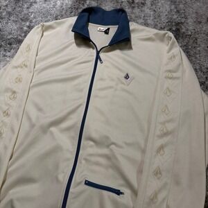 Volcom Vintage Mens Track Jacket Cream Blue Full Zip Logo XXL Vintage Style